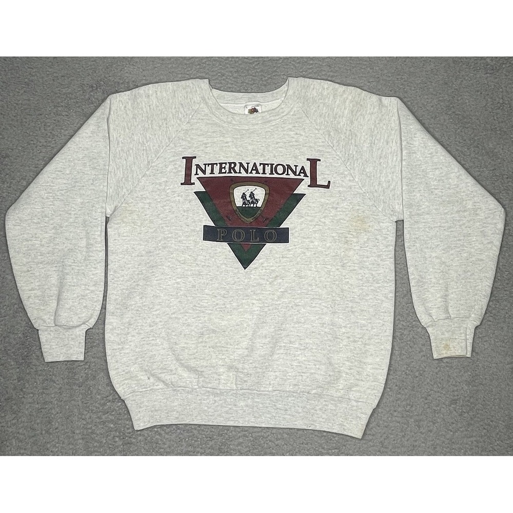 Vintage 90s International Polo Club Sweatshirt Men Large White Pullover USA Made - Picture 1 of 16
